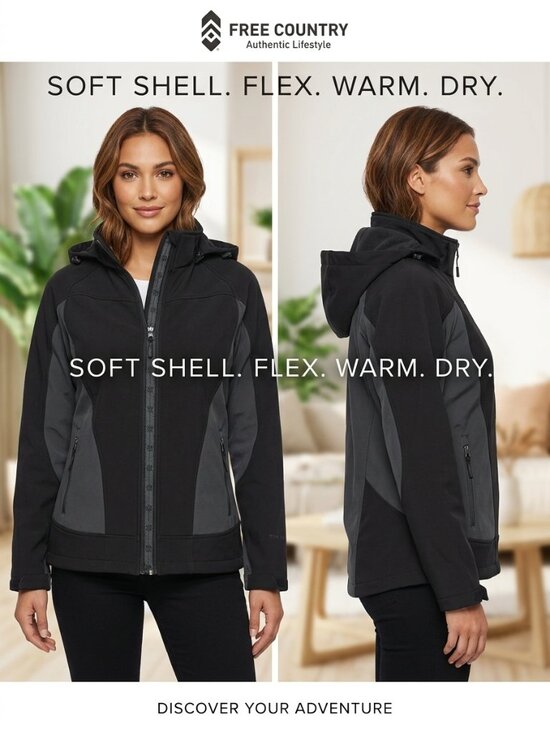 Free Country Jackets & Blazers - Free Country Softshell Black Gray Detachable Hood Fleece Womens Jacket Size M